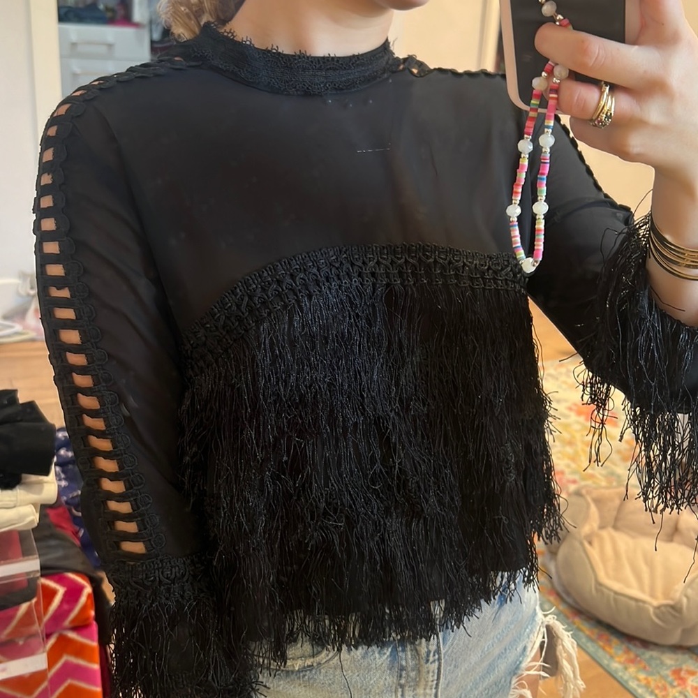 Black fringe top